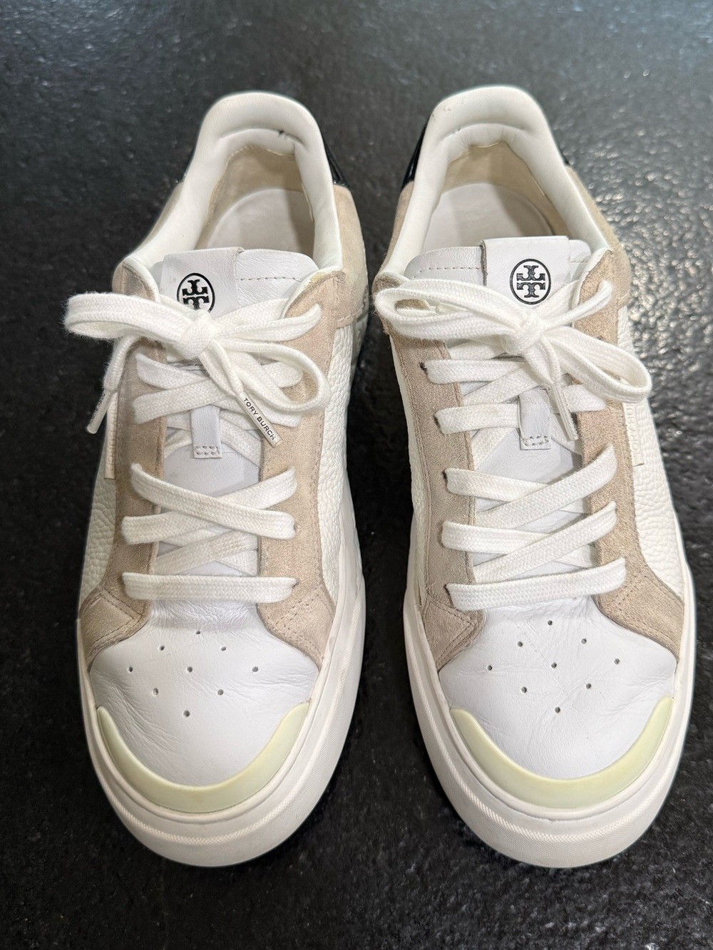 Tory Burch Ladybug White Leather & Beige Suede Sneakers 8.5